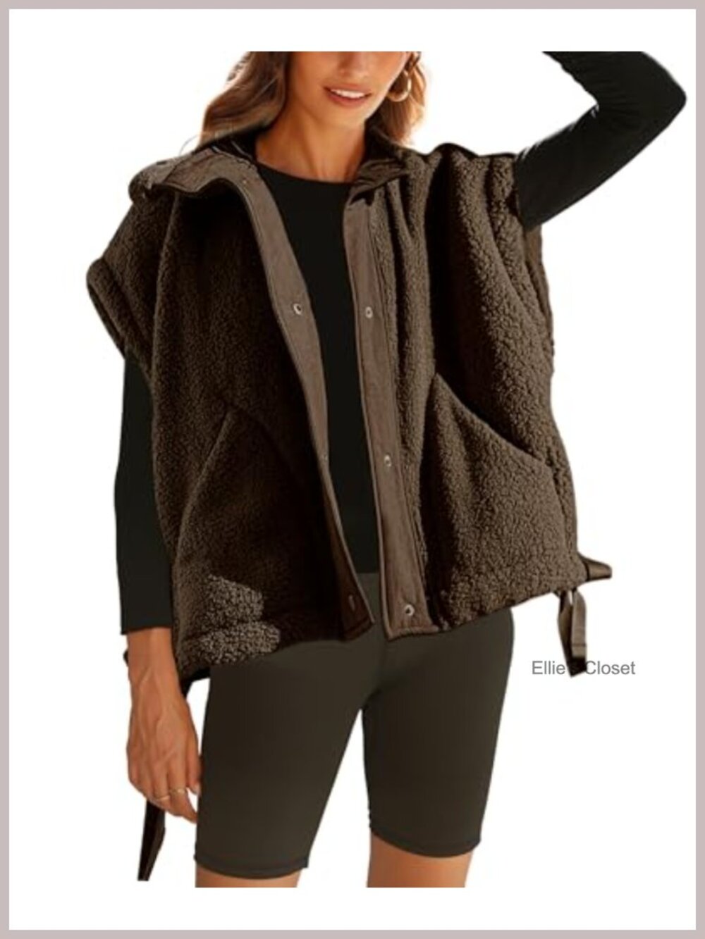 Oversized Fuzzy Fleece Vest Sleeveless Sherpa Jacket Button Zip Pockets